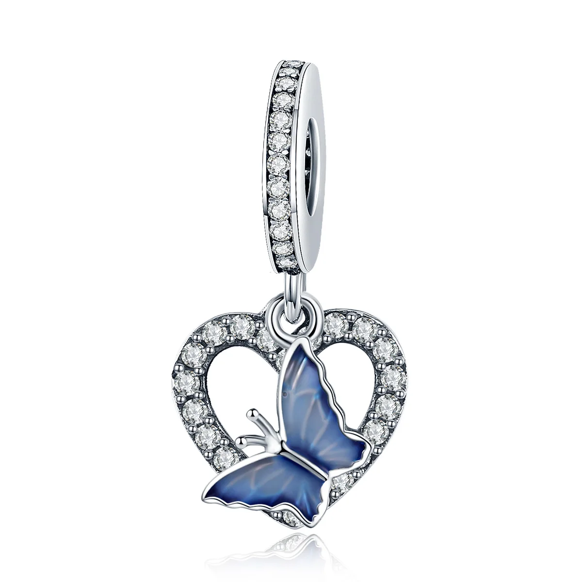 

s925 sterling silver diamond blue heart-shaped butterfly women's pendant