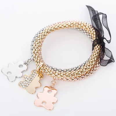 

Hot Selling Corn Chain Set Bracelet Stretch Three Color Plated Inlaid Rhinestone Geometric Corn Chain Bracelet For Holiday Gift