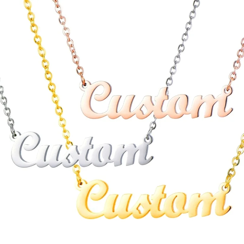 

Welcome Customize Stainless Steel Engraved Name Necklace Personalized Stainless Steel Custom Name Necklace For Couple