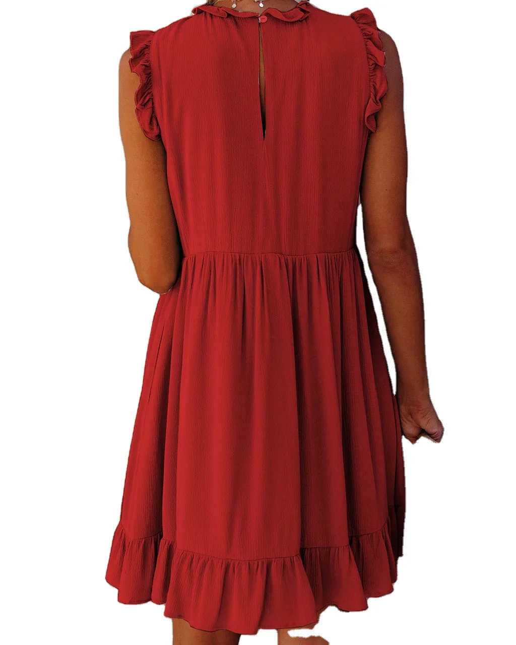 

Wholesale summer new ruffled sleeveless round collar pure color girls' dresses