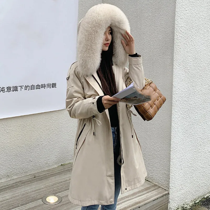 

OFTBUY 2021 New X-long Parka Winter Jacket Women Real Natural Fox Fur Collar Hooded Rabbit Fur Removable Warm Trench Coat Parkas