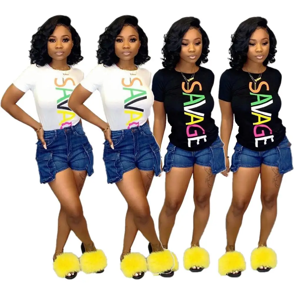 90826-MX17 casual summer Colored letters printed girls t shirts