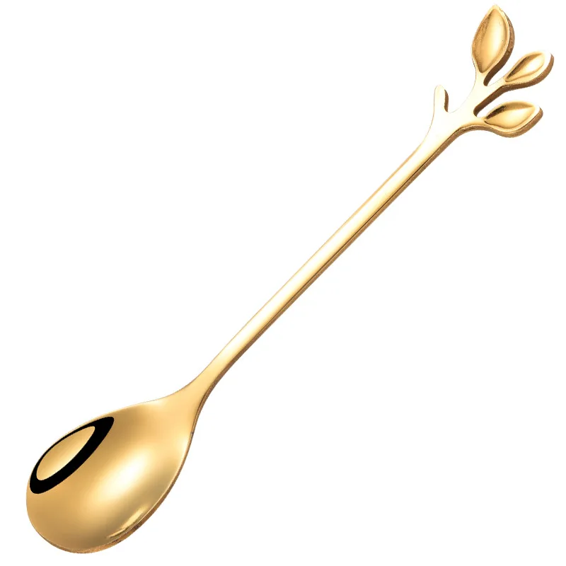 

Wholesale Creative Style Cutlery for Gift Hotel Restaurant Stainless Steel Leaf Shape Handle Coffee Spoon&Fork, Gold