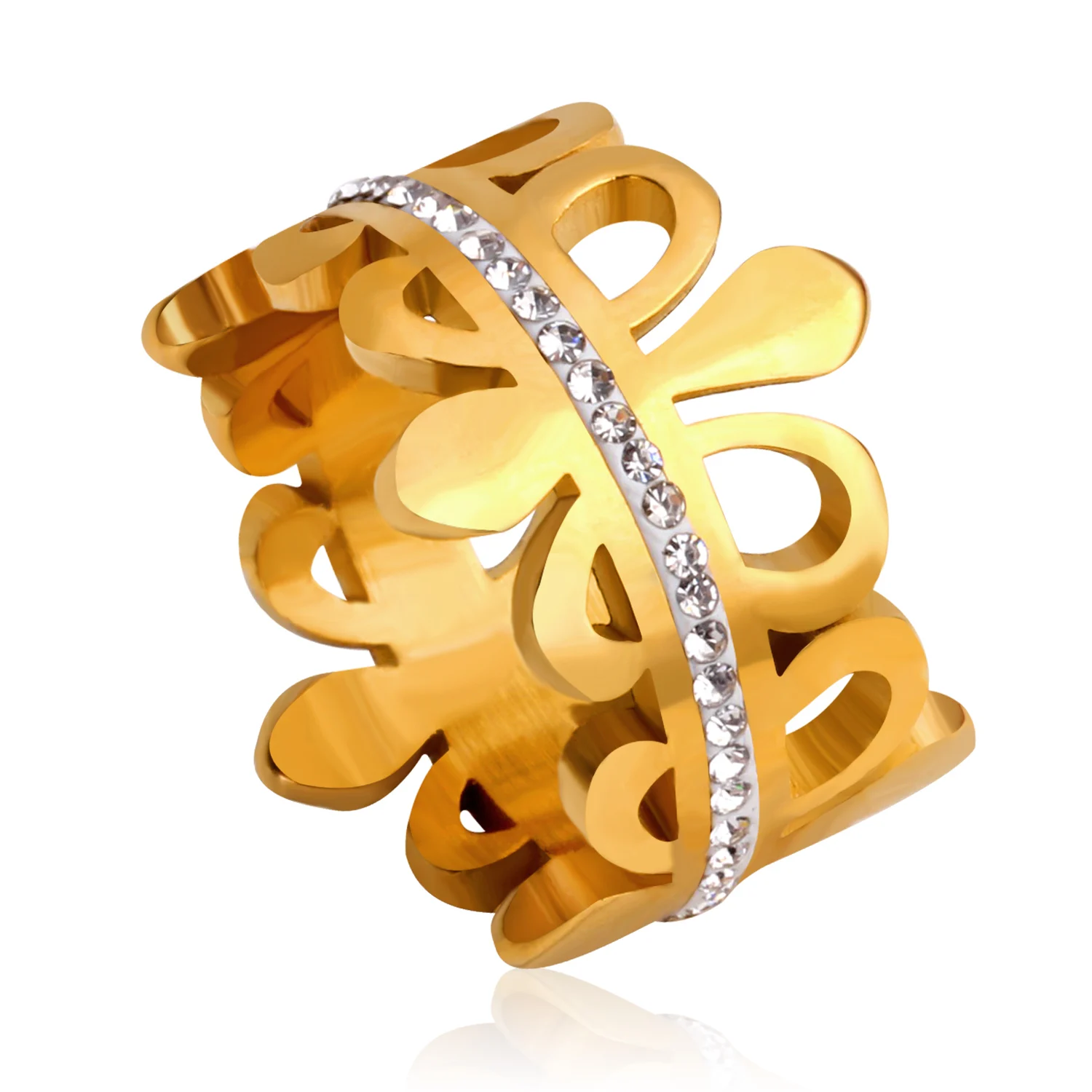 

unique design flower shape 18k gold ring design for women crystal ring with factory price