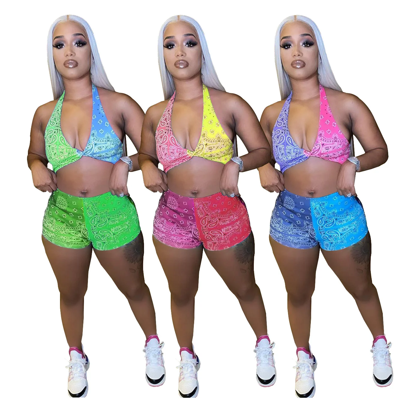 

2021 hot selling two piece bandana short outfit set summer women outfits 2 piece set