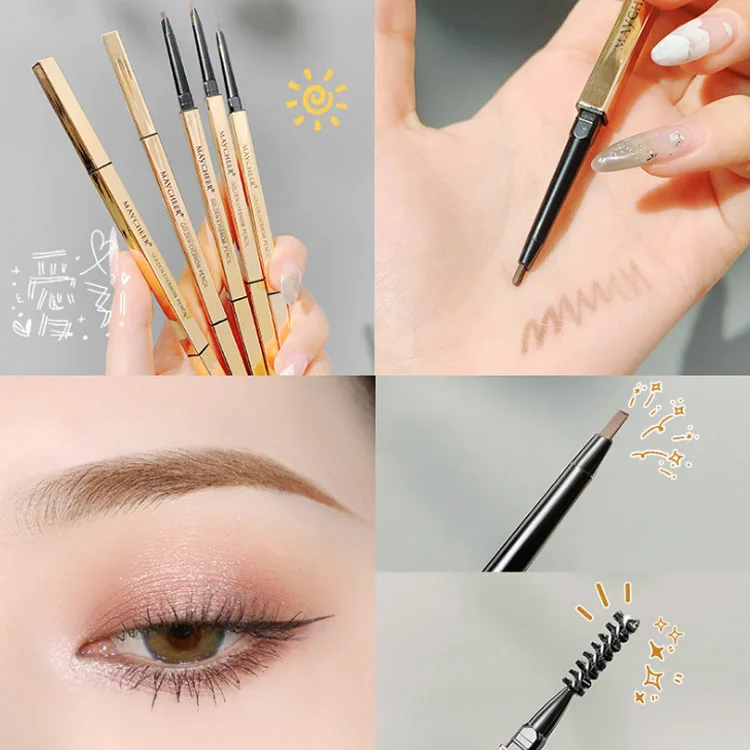 

New Product Gold Double Head Automatic Slim Waterproof Eyebrow Pencil With Brush, 5 colors