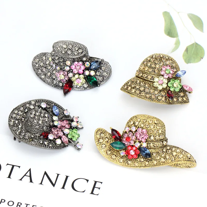 

Fashion Delicate Hat Female Brooch Pin Women Vintage Crystal Rhinestone Brooch Jewelry Accessories Gift