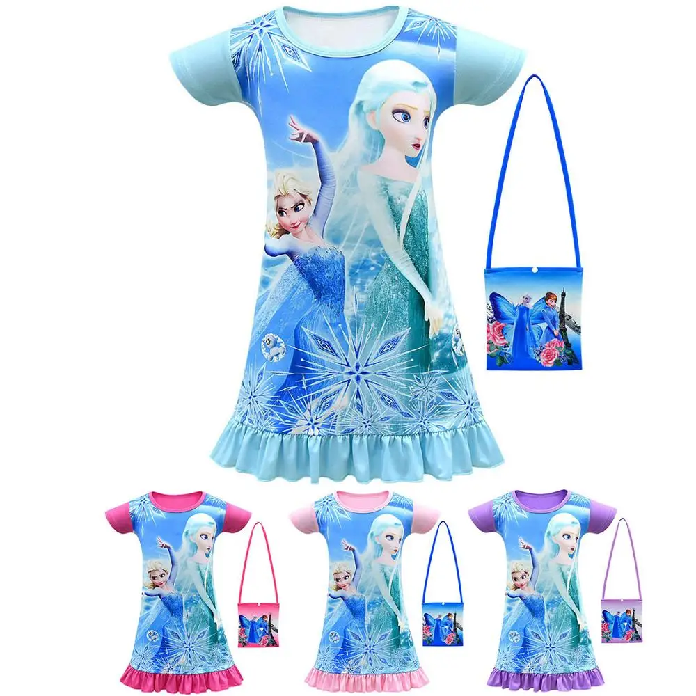 

kids Princess Party Cute elza Dress Casual Girls Dress 2021 Summer Flounce Child Fashion Elsa Short sleeve Party Anna clothes, Picture