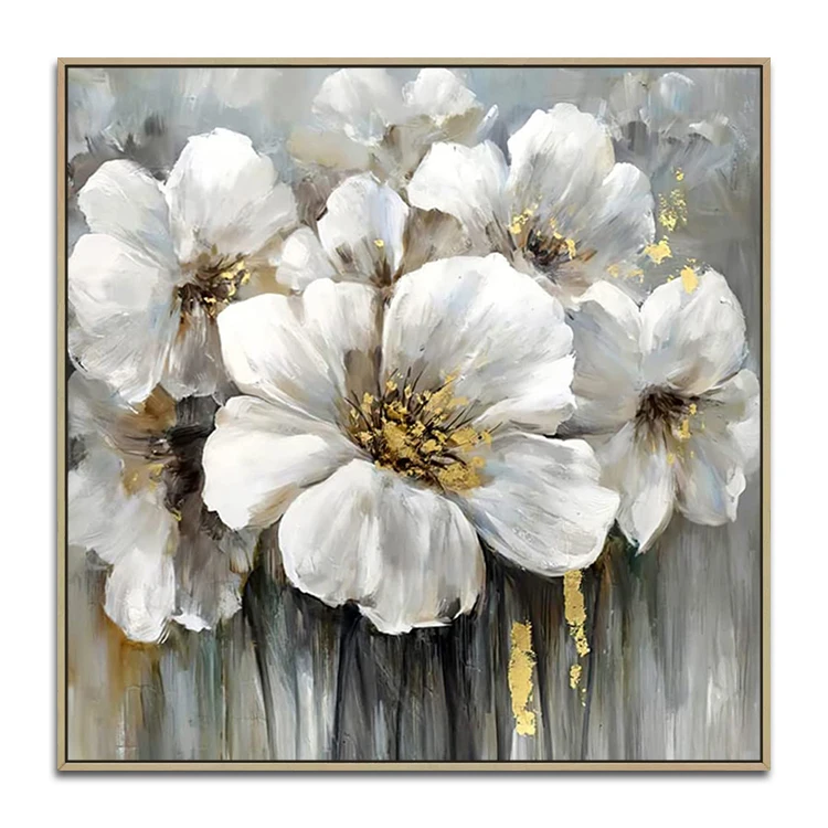 Flower Art Picture Abstract Oil Painting for Wall Decor Gold Modern Floral Canvas Painting White Carton 1 Piece Oil Paints Toile