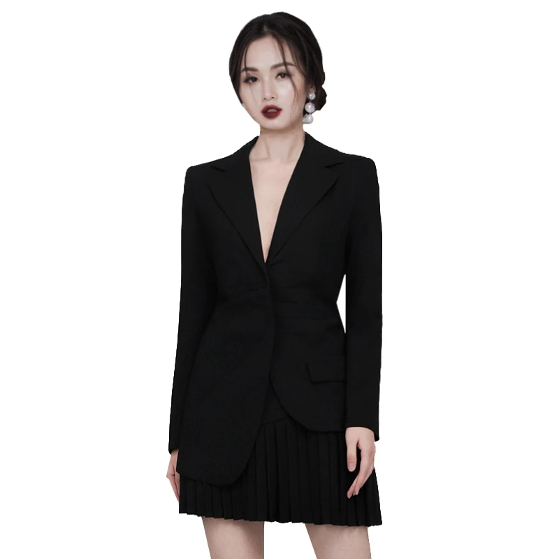 

High Quality Women Deep V neck 2 Piece Skirt Set Ladies Skirt Suit