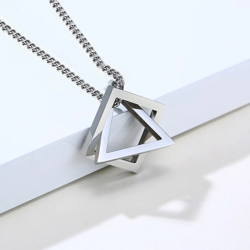 

New Design Stainless Steel Modern Minimalist Jewelry Triangle Square Geometric Shape Pendant Long Chain Necklace