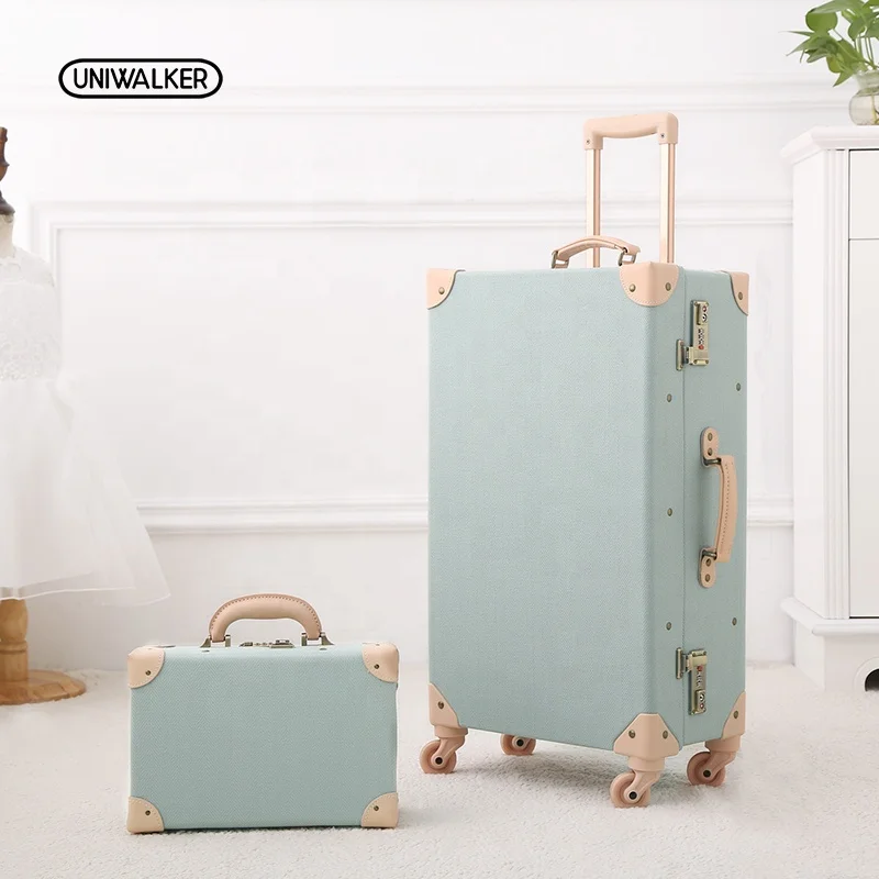 

Fashion Fabric Rolling Trolly Suitcase Retro Travel Light Weight Car Trunk Vintage Case Luggage Carry On