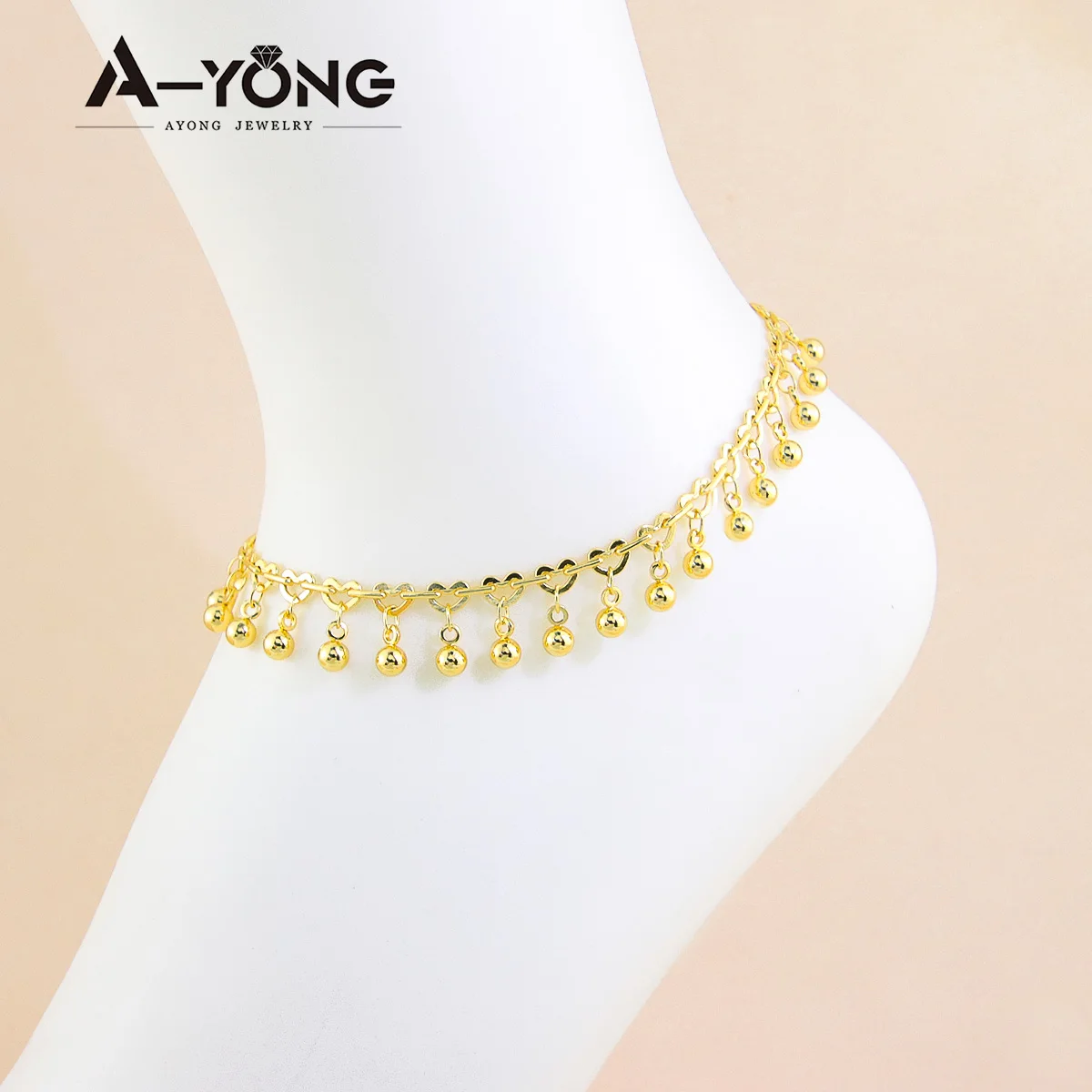 

High Quality Ayong Jewelry Heart Anklet Chains Brass Gold Plated Anklets for Women 18k Gold