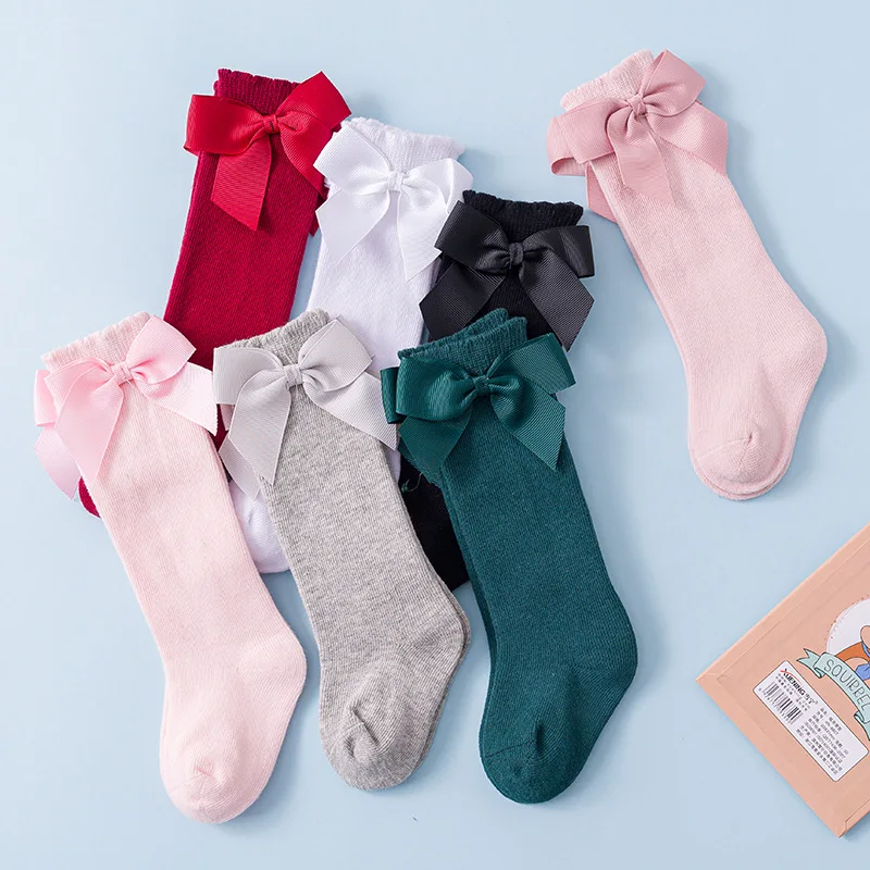 

Spanish Style Baby Girls Kids Stockings 0-7 Year Cotton Newborn Toddler Bowknot Party School Knee High Socks