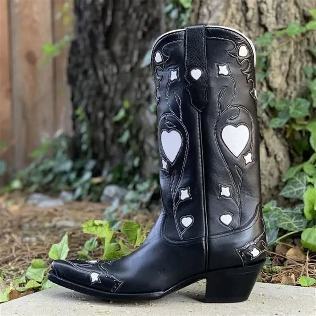

BUSY GIRL XY4819 Women's Cowboy Boots Vintage Cowgirl Mid Calf Boots Heart Shape Fashion 2023 New Shoes Western Boots