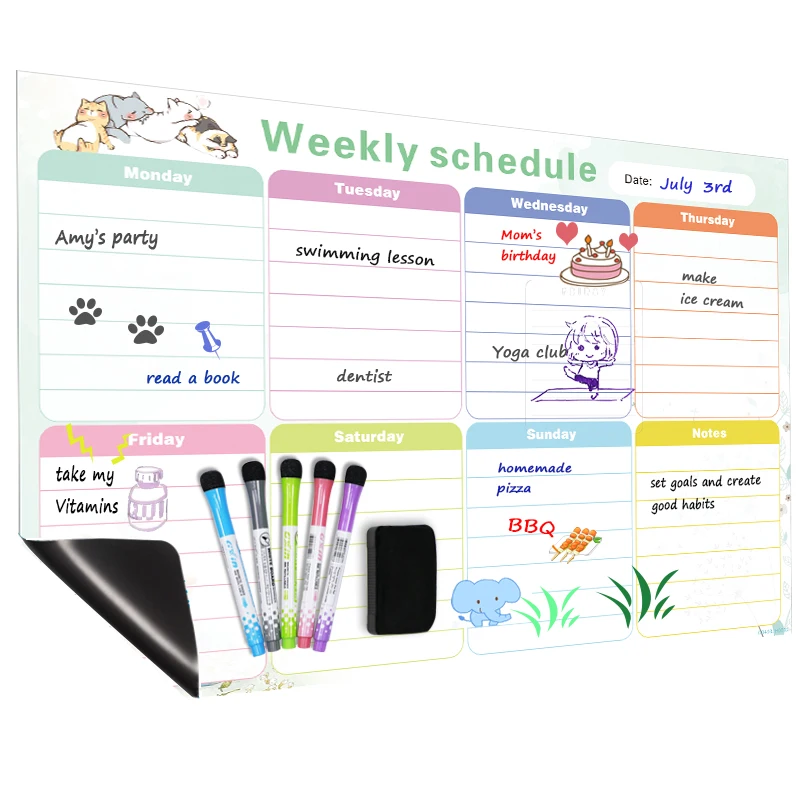 

Amazon Hot Selling Custom Magnetic Weekly Planner Whiteboard Fridge Calendar