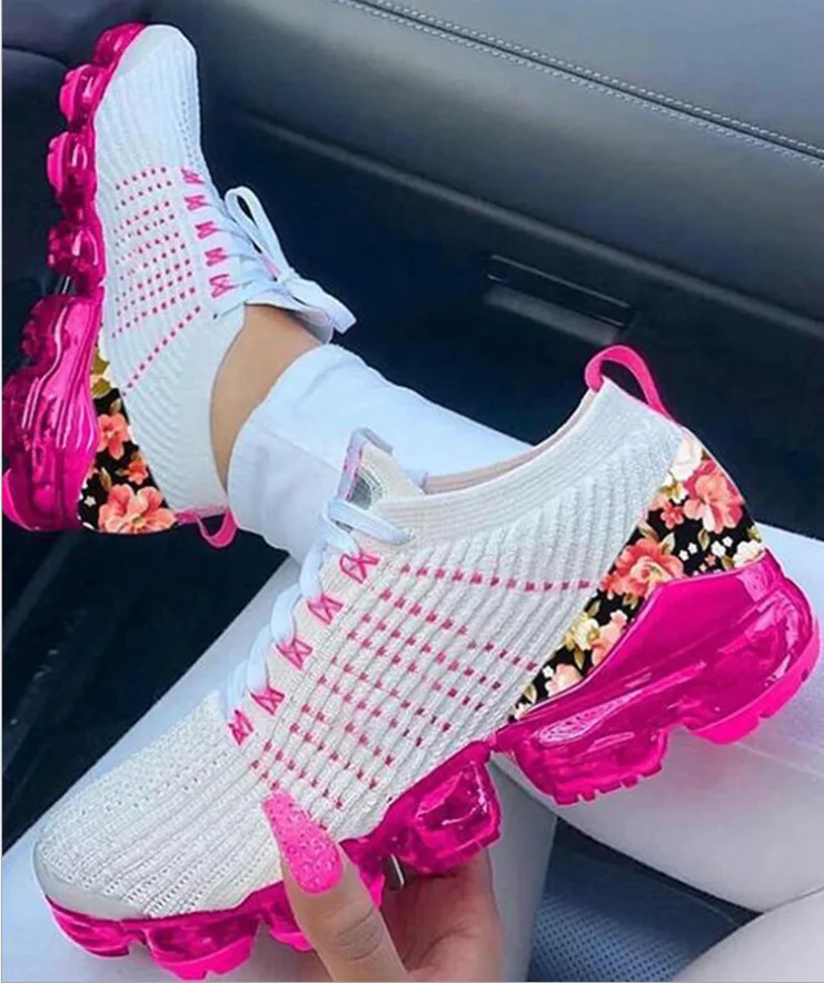 

2022 New Arrival Fashion Breathable White Sneakers Sport Shoes for Women and Ladies, White,red