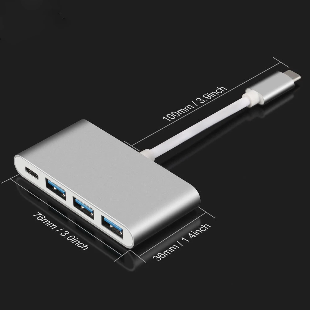 

4 in 1 Type C USB HUB to 3 port USB 3.0 Gen 1 and Type c PD port, Silver