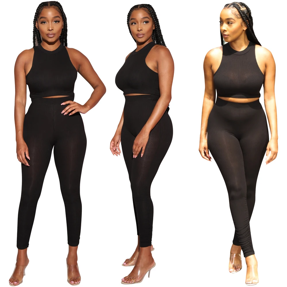 

2020 women new Fashion Casual Pit Strip Ed/taten Trousers Set 2 piece set women club dress woman clothes