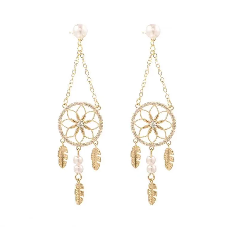 

S925 Silver Needle Fairy Holiday Style Pearl tassel Earrings 2020 New fashion simple tassel ear nail earrings, Golden