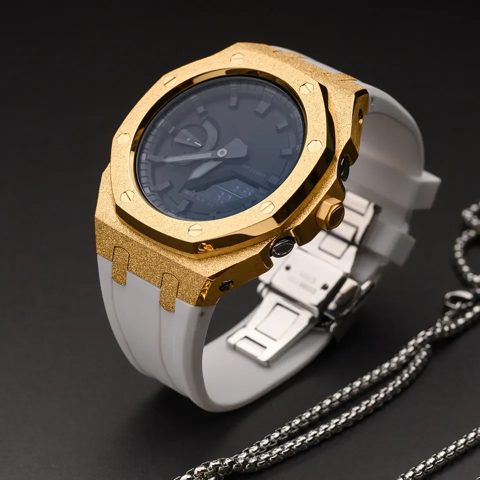 

Casi GA 2100 Rubber Strap Band metal modification mod Bezel luxury Stainless Steel watch Case for G-chock ga2100 ga2110