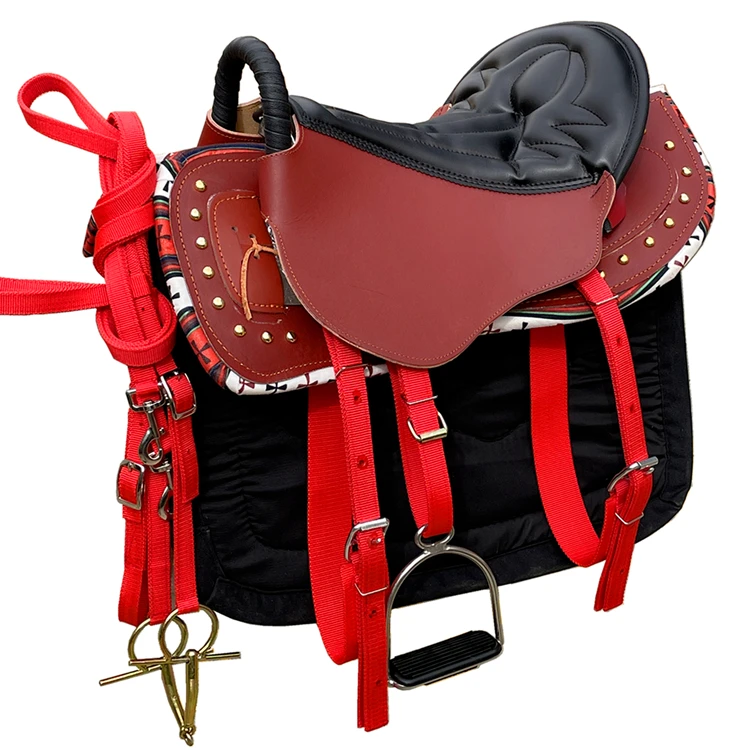 

Stock Equestrian horse saddle set cowhide Premium Leather Western saddles kit for horses
