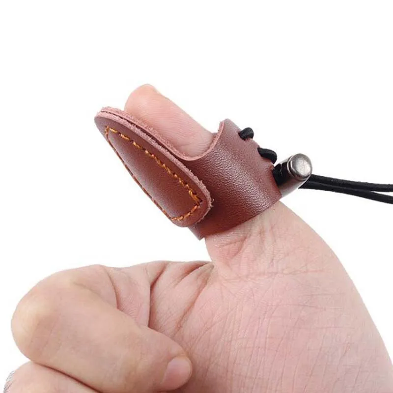 1x leather thumb finger guard ring adjustable protectors archery hunting brownBE 