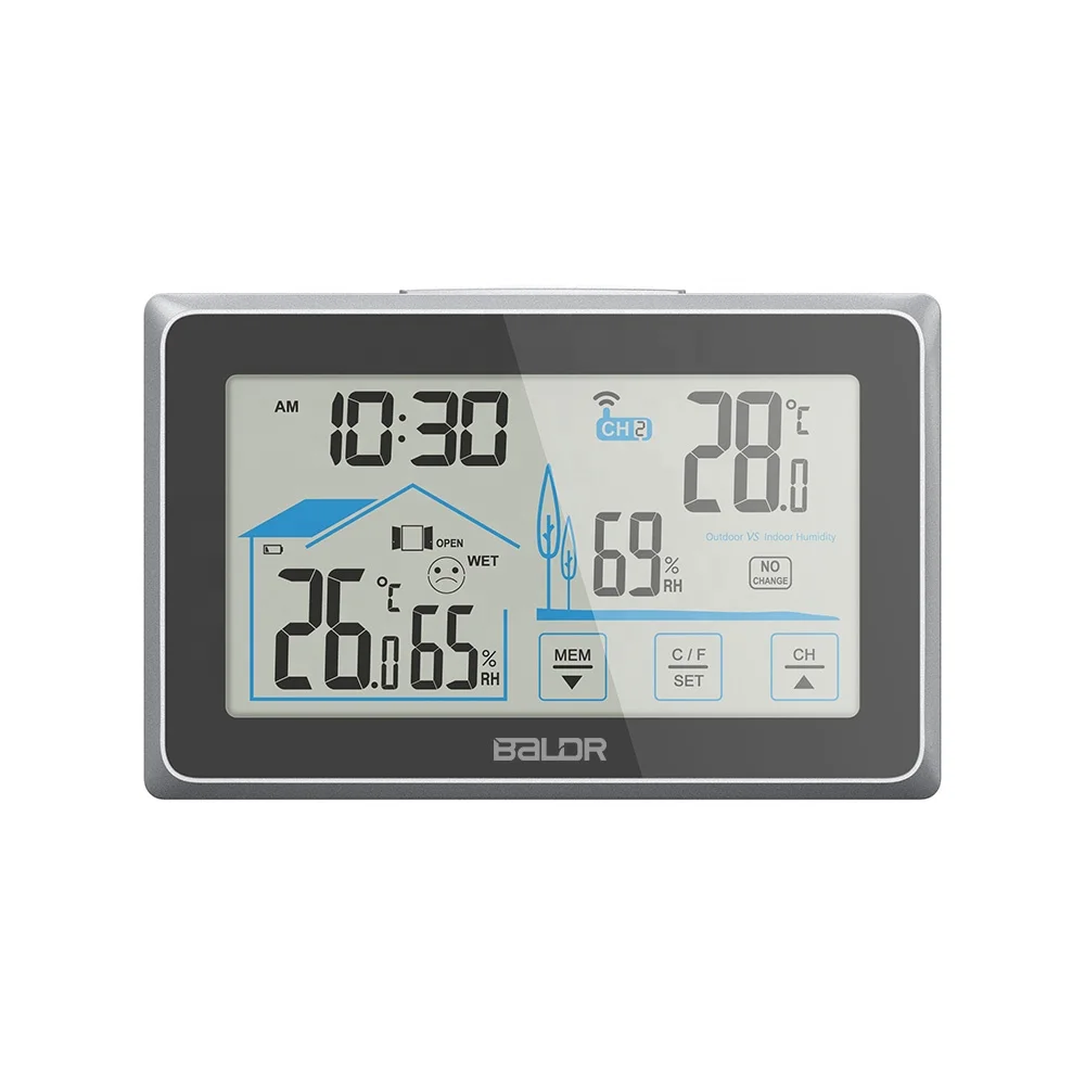 

BALDR B0340 Digital Room Thermometer Indoor Outdoor Hygrometer Wall Clock with Sensor Touch Screen Wireless Weather Station