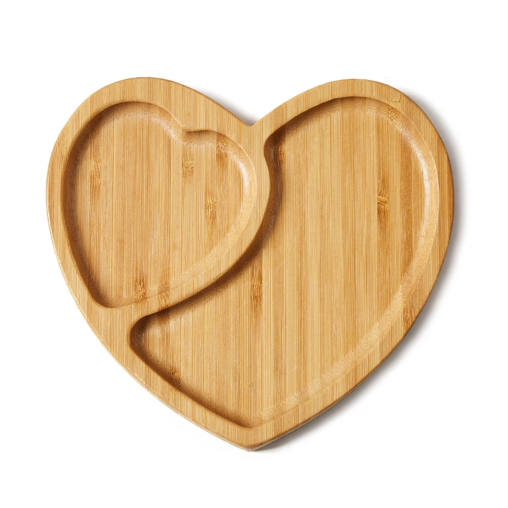 

Bamboo Love heart shape Snack Tray Candy Serving Tray serving platter dried fruit snack tray with dividers, Natural