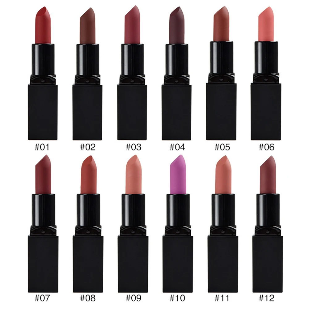 

12 Color Lipstick Dark Red Matte Lipstick Private Custom Logo Bulk Cosmetics Makeup Wholesale
