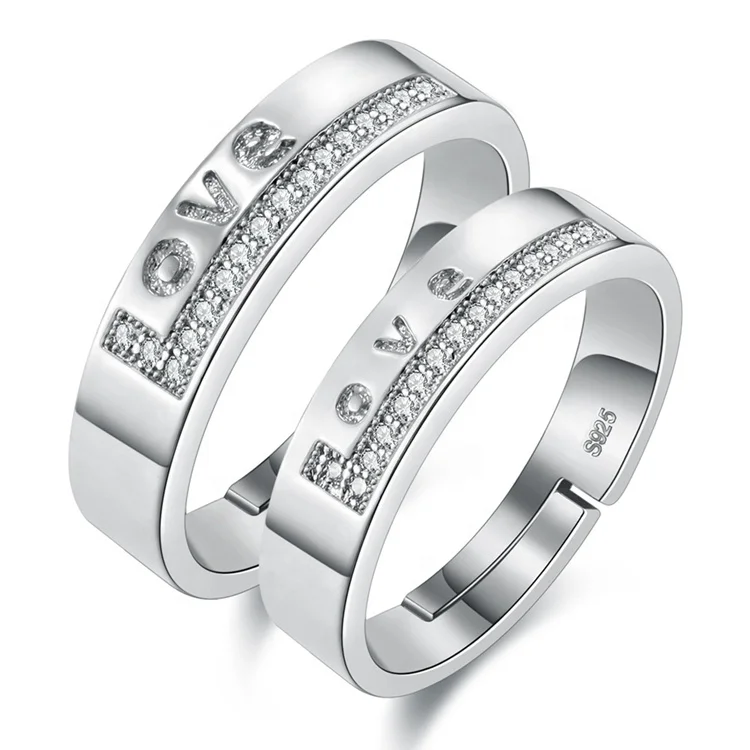 

High quality 925 sterling silver open promise rings for couples, Silver color