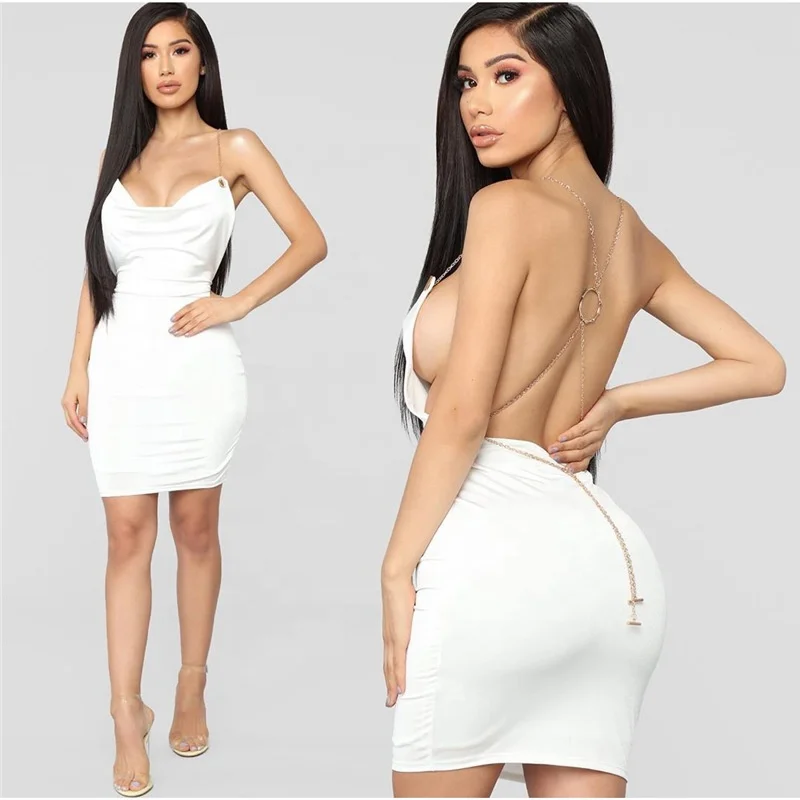 

Aselnn Girls double layer sexy nightclub dress backless hot white black women's skirt dresses party bandage mini clubwear