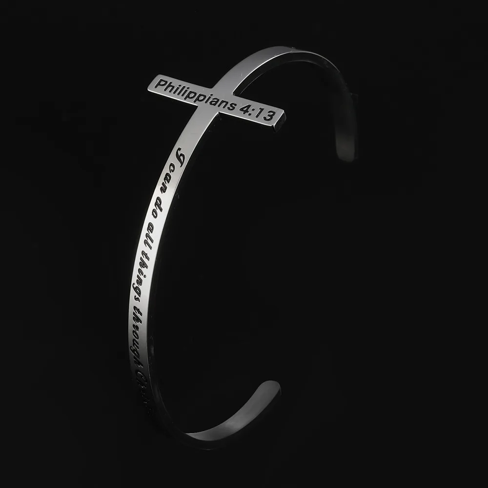 Cross Bracelet Christian Gift For Women Engraved Religious Cuff Bangle