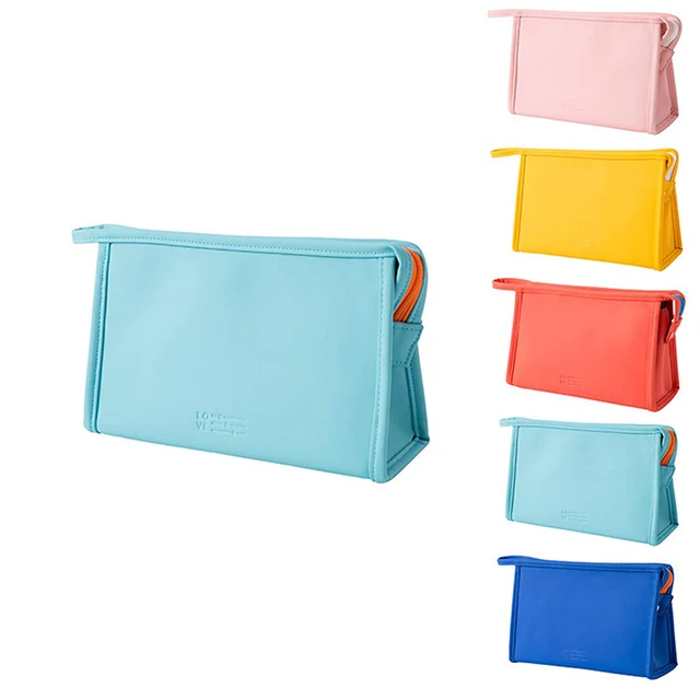 

Candy color customize leather cosmetic bag with zipper large capacity wash bag makeup bag for ladies, Customized