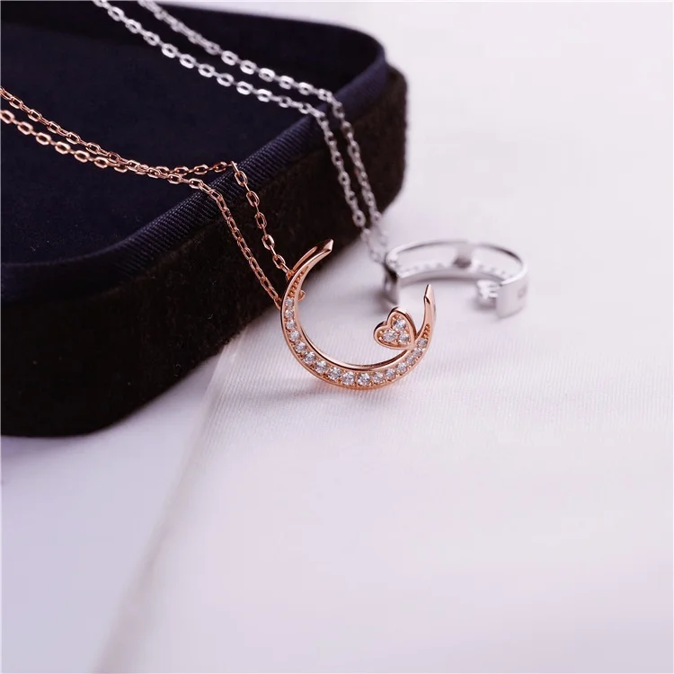 

100% 925 Sterling Silver Female Crystal Pendant Custom Women Chain Woman Long Stone Rose Gold Pendant Necklace