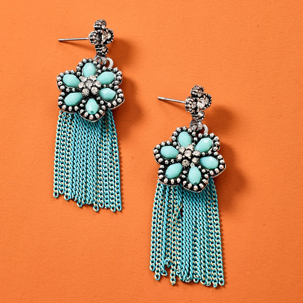

Kaimei Spring and summer new creative acrylic flower tassel earrings female European and American girls heart ethnic earrings, Many colors fyi