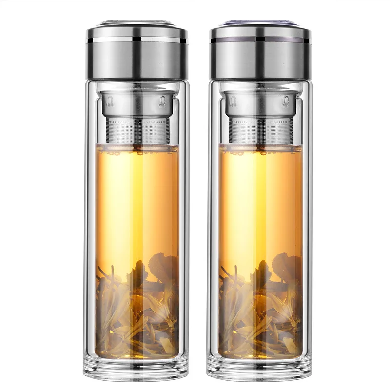 

Custom Logo Tea Infuser Borosilicate Glass Water Bottle, Clear
