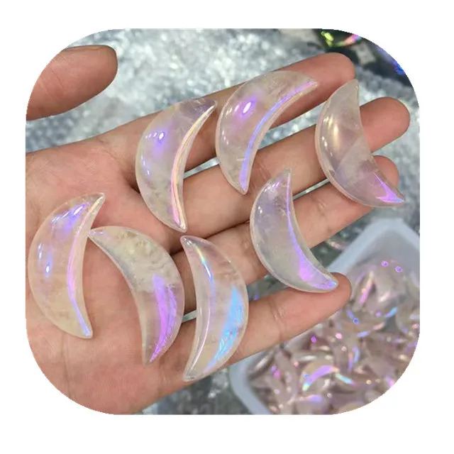 

New arrivals spiritual crystal moons crafts carved natural pink aura rose quartz crescent for home decoration