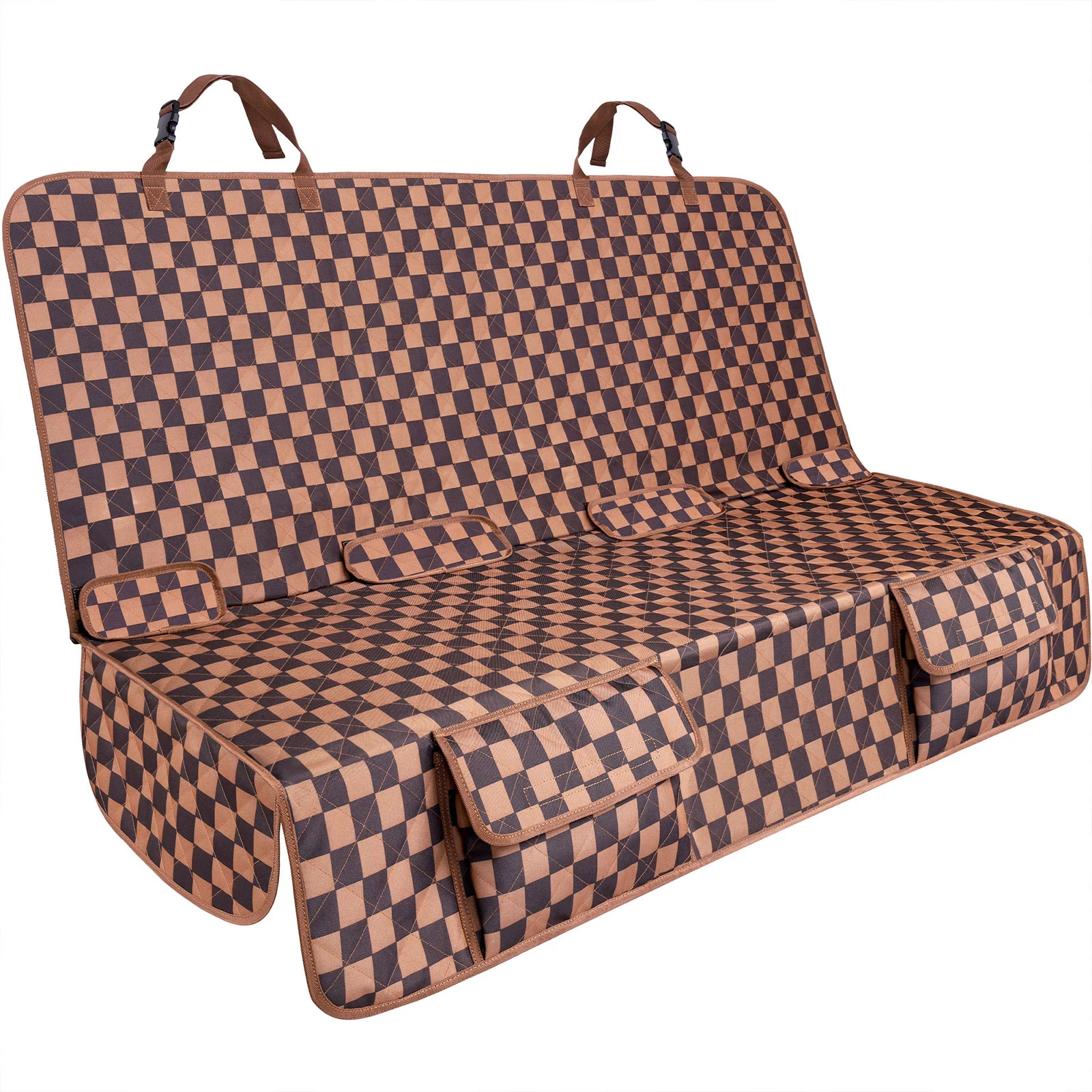 

Waterproof Non-Slip Anti-Scratch Pet Dog Car Seat Cover For Back Seat With Storage Pockets, Blue/ brown