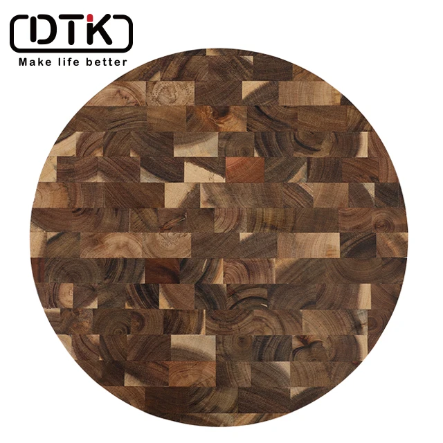 

Round splice wood acacia customized dark color cutting board steak serving board chopping board