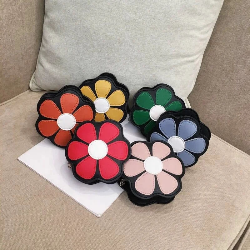 

Hot Sale Messenger Bags Mini Round Cartoon Flower Shape Kids Purses Little Girls Leather Crossbody Handbags Kids Bag