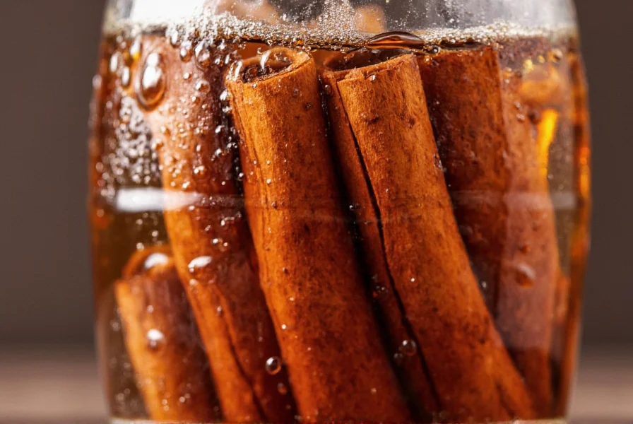 Close-up of cinnamon sticks steeping in chilled Coca-Cola bottle with condensation