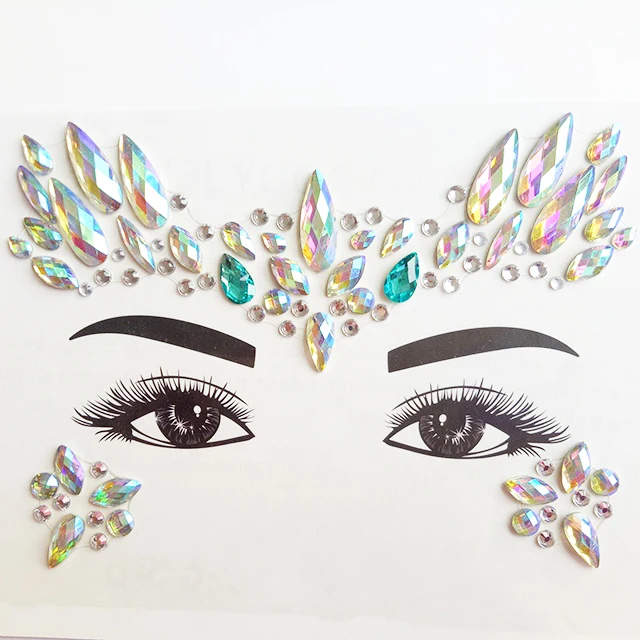 

face and body crystals eyebrow tattoo sticker face body jewels for festival, Colorful