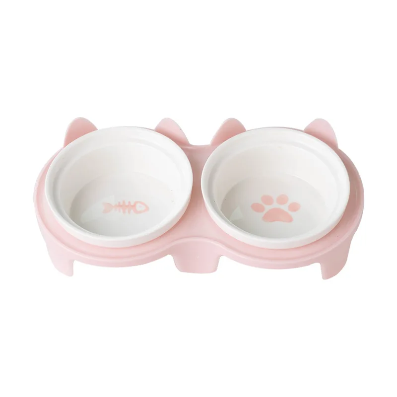 

Double bowl pet feeders tilted cat feeding paired bowls elevated ceramic food water cat bowl