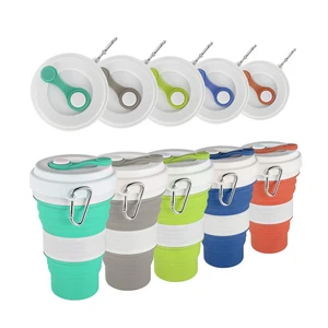 Image of Portable Solid Color folding Coffee Cups sports Drinking cup 500ml ,silicone rubber insulated collapsible mug For Outdoor Travel