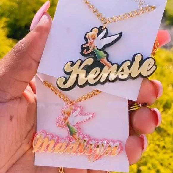 

Dropshipping Customize nameplate jewelry tinkerbell character cartoon name necklace for kids