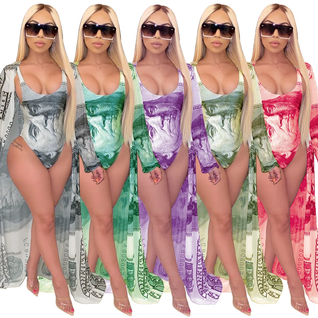 

qzbaoshu summer holiday fashion beach set print knitted swim suit cover up for woman long sleeve money swimsuit 2 piece, 5 colors