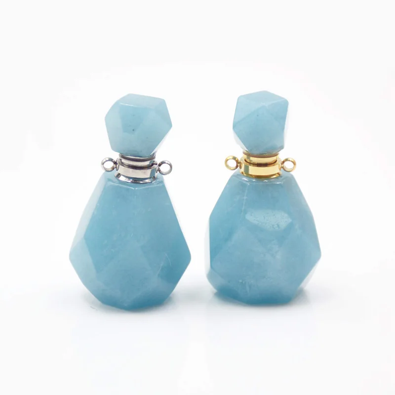 

Natural Aqua Essential Oil Aquamarine Perfume Bottle Pendant Crystal Chakra Healing Stone Vial Jewelri for Women Gift, Multi