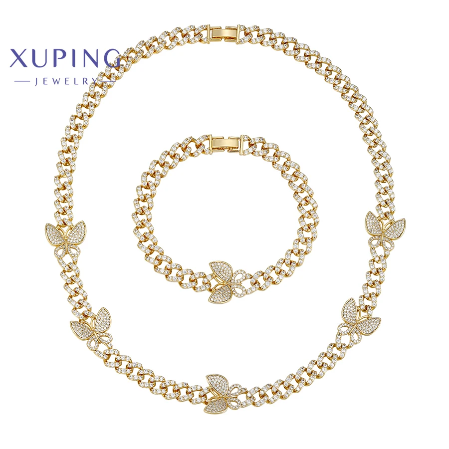 

X000792858 xuping Hip Pop Jewelry kolye Iced Out Tennis Chain Cubic Zirconia Crown Initial Necklace Jewelry set