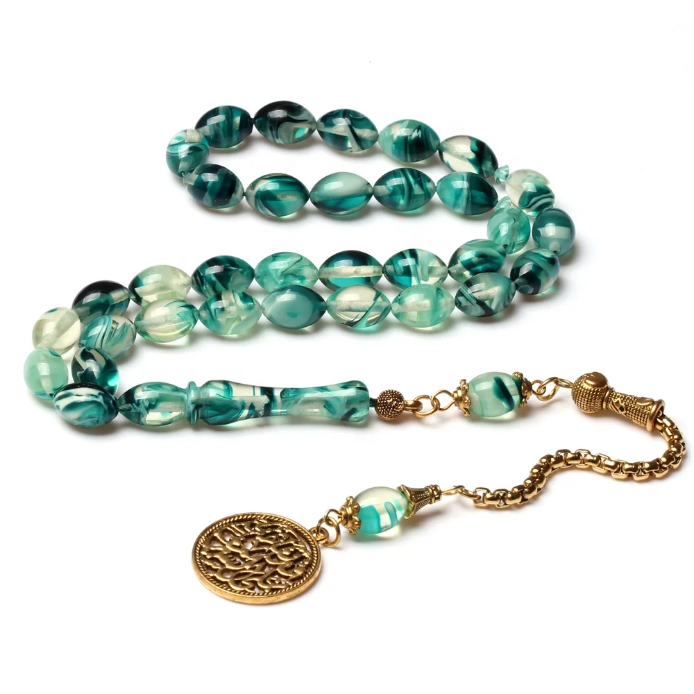 

China Online Shopping Muslim Tasbih Blue Resin 8*12mm Prayer Beads luxury IslamicTasbeeh 33 Bead Tasbih Muslim rosary